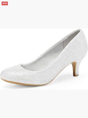Women's Low Heel Slip-On Pumps with Glitter and Rhinestones